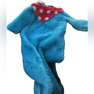Sesame Street Cookie Monster Costume Blue Furry Costume with Red Polka Dot Scarf
